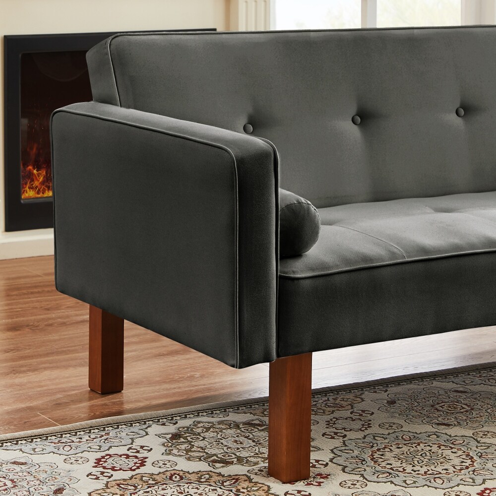 Modern Futon Sofa Bed with Solid Wood Legs