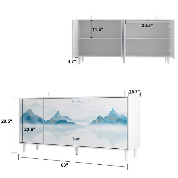 Sideboard Paint Cabinet Console Table Accent Cabinet Landscape Forest