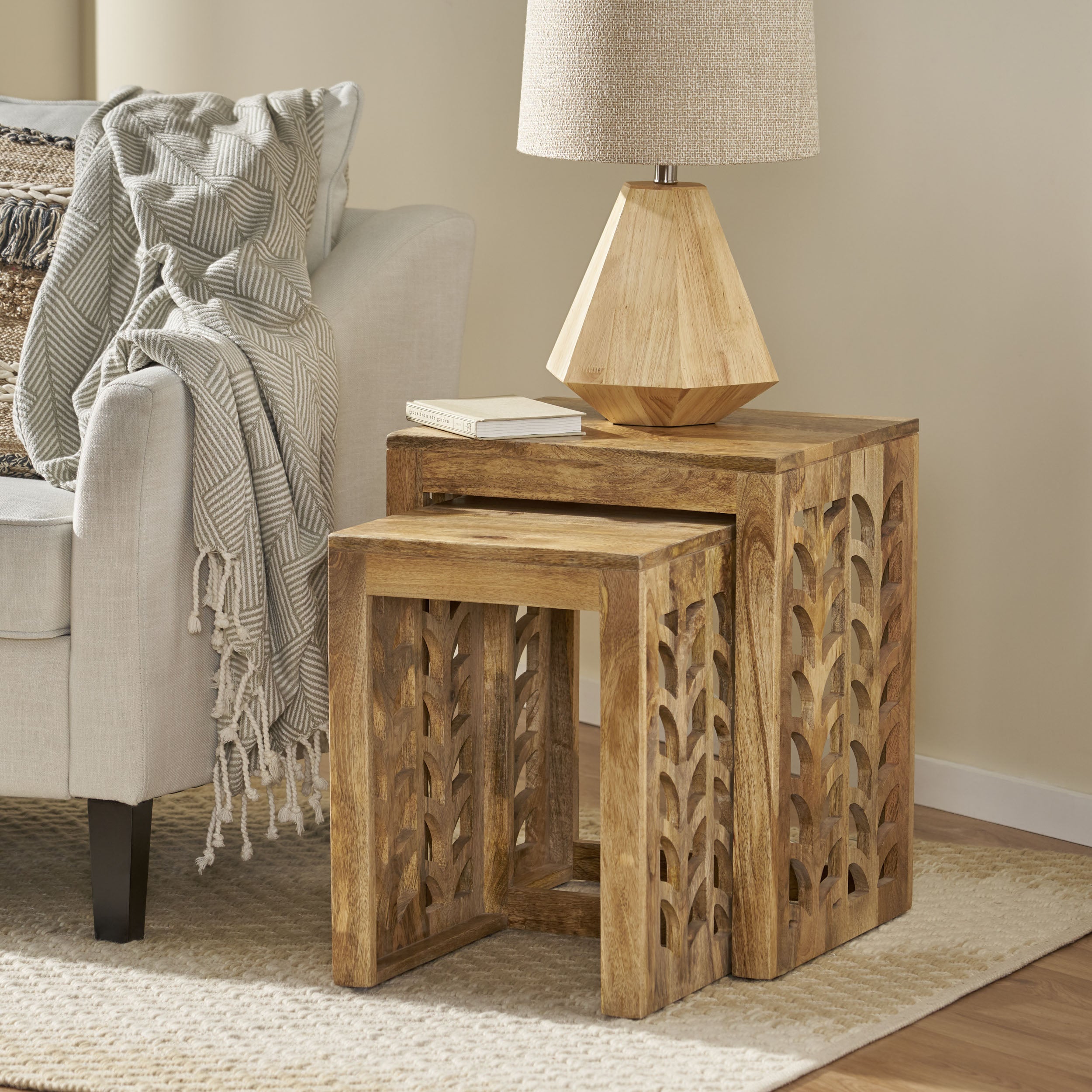 Ferrell Handcrafted Boho Mango Wood Nesting Tables