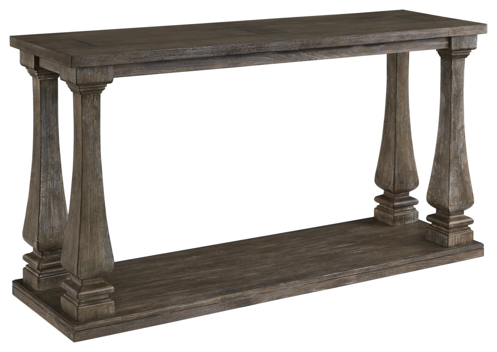 Benzara BM210854 Wooden Sofa Table with Square Baluster Legs  Taupe Brown   Traditional   Console Tables   by VirVentures  Houzz