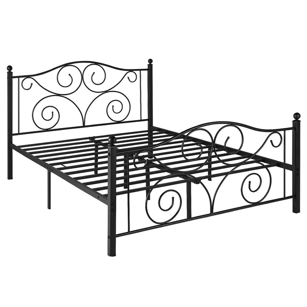 Classic Black Scroll Metal Platform Bed Frame