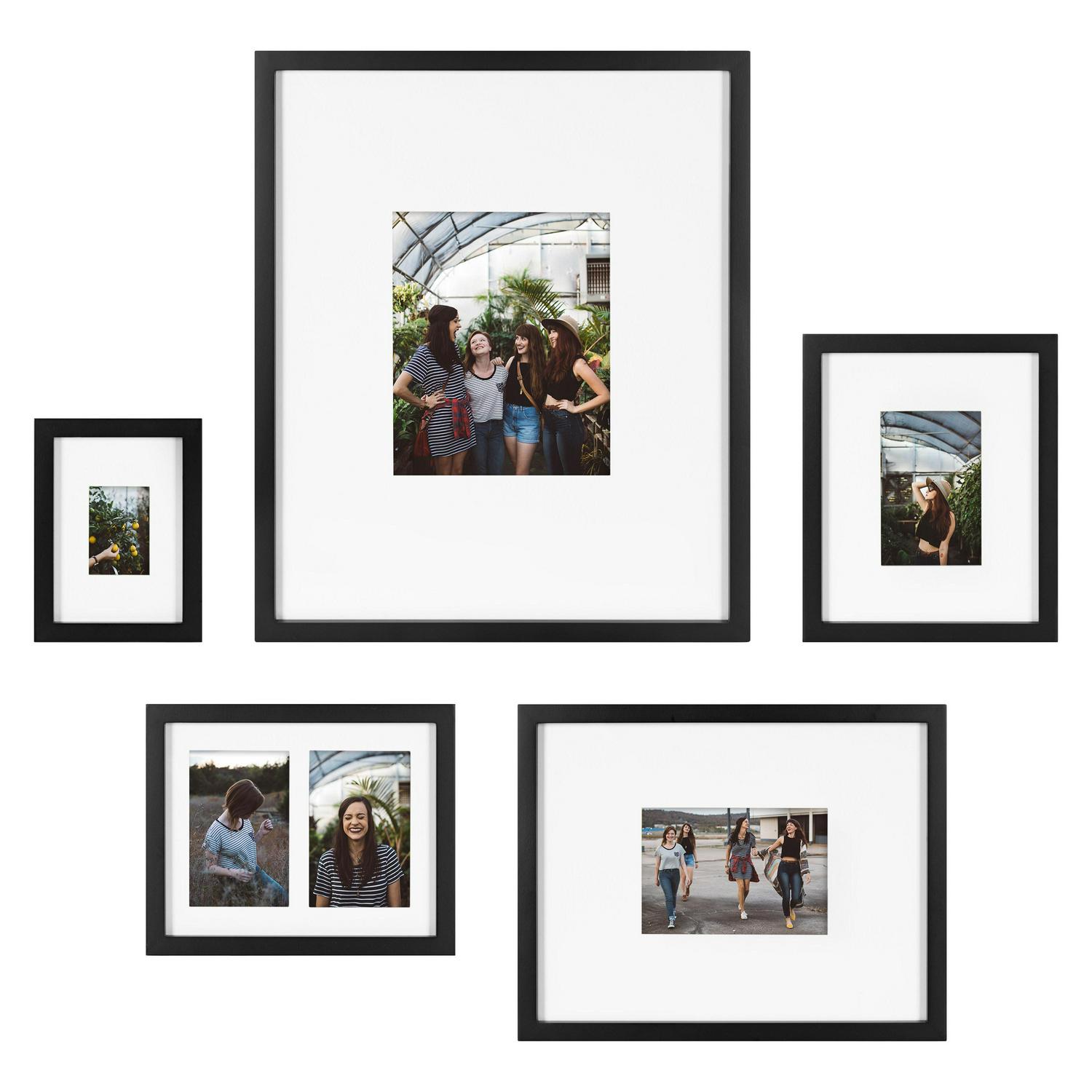 Kate and Laurel Gallery Transitional Frame Set， Set of 5， Black， Sophisticated Picture Frame Collage With Multiple Sizes Included