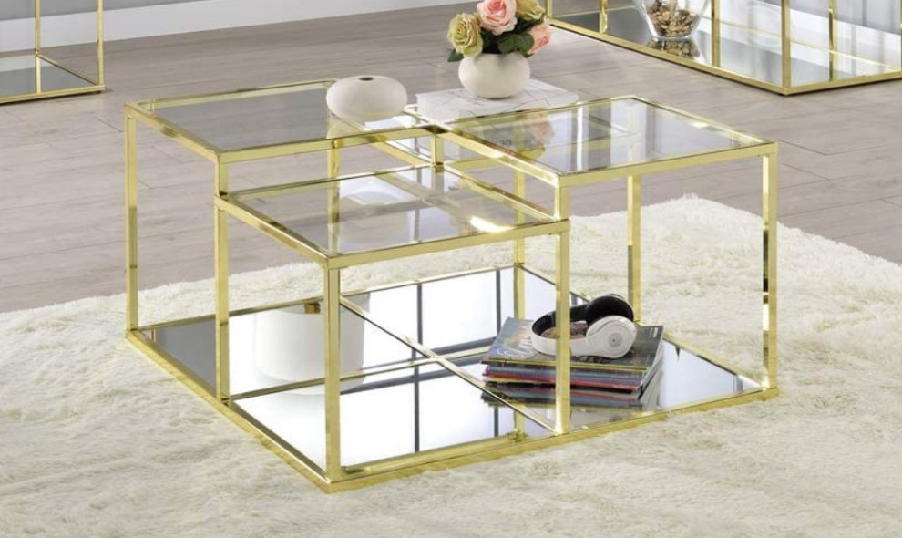 Unique Coffee Table  Golden Frame With 4 Tiered Glass Top and Lower Shelf   Contemporary   Coffee Tables   by Decorn  Houzz