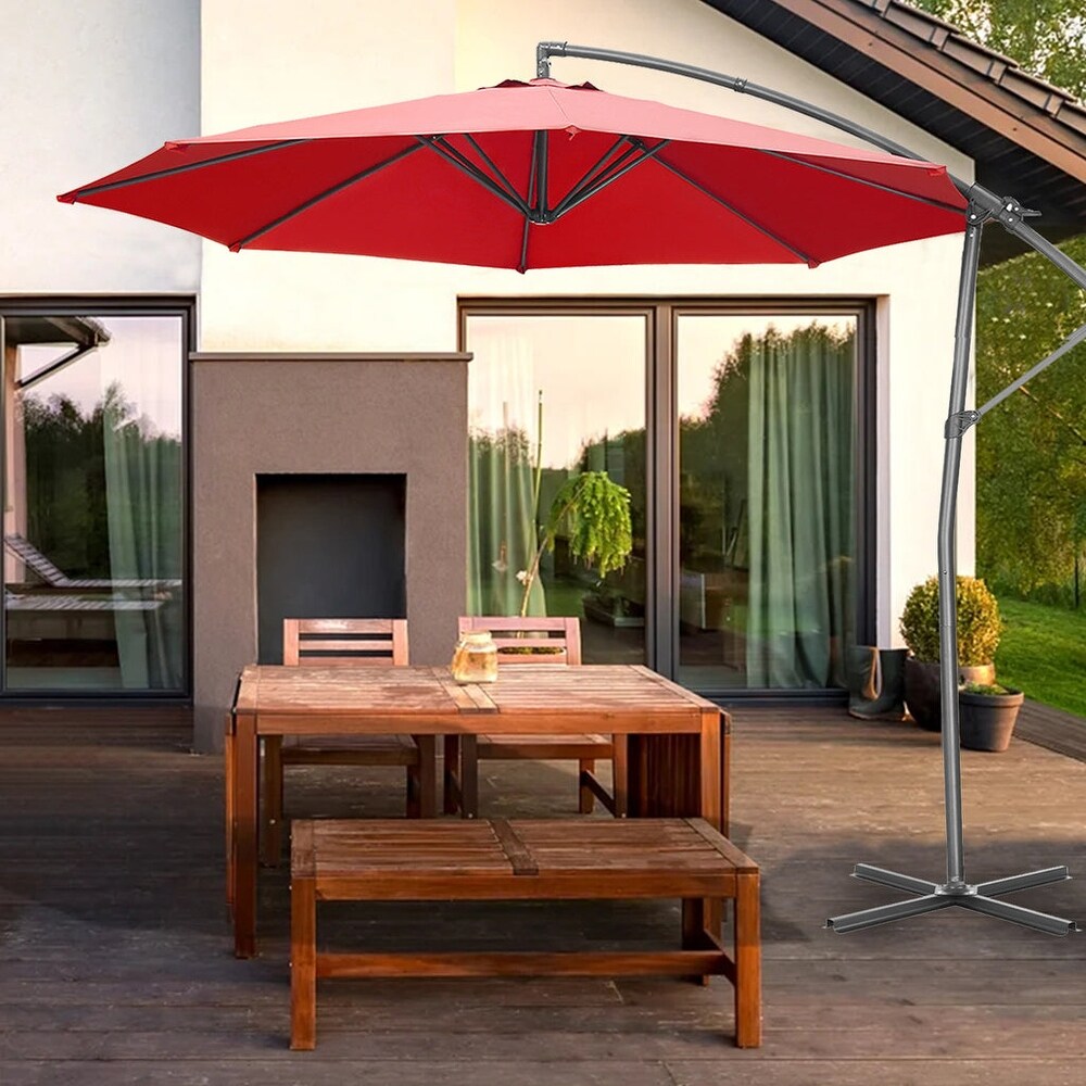 Zenova 10FT Patio Offset Umbrella with 360 Degree Rotation and Cross Base