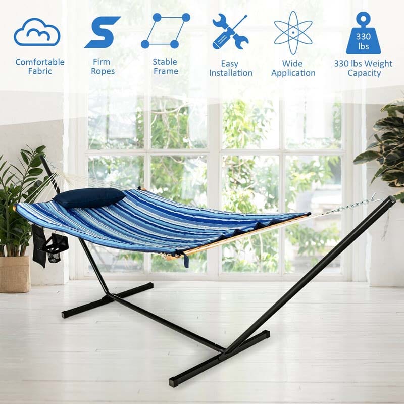 Hammock Chair Stand Set Cotton Swing with Pillow & Cup Holder