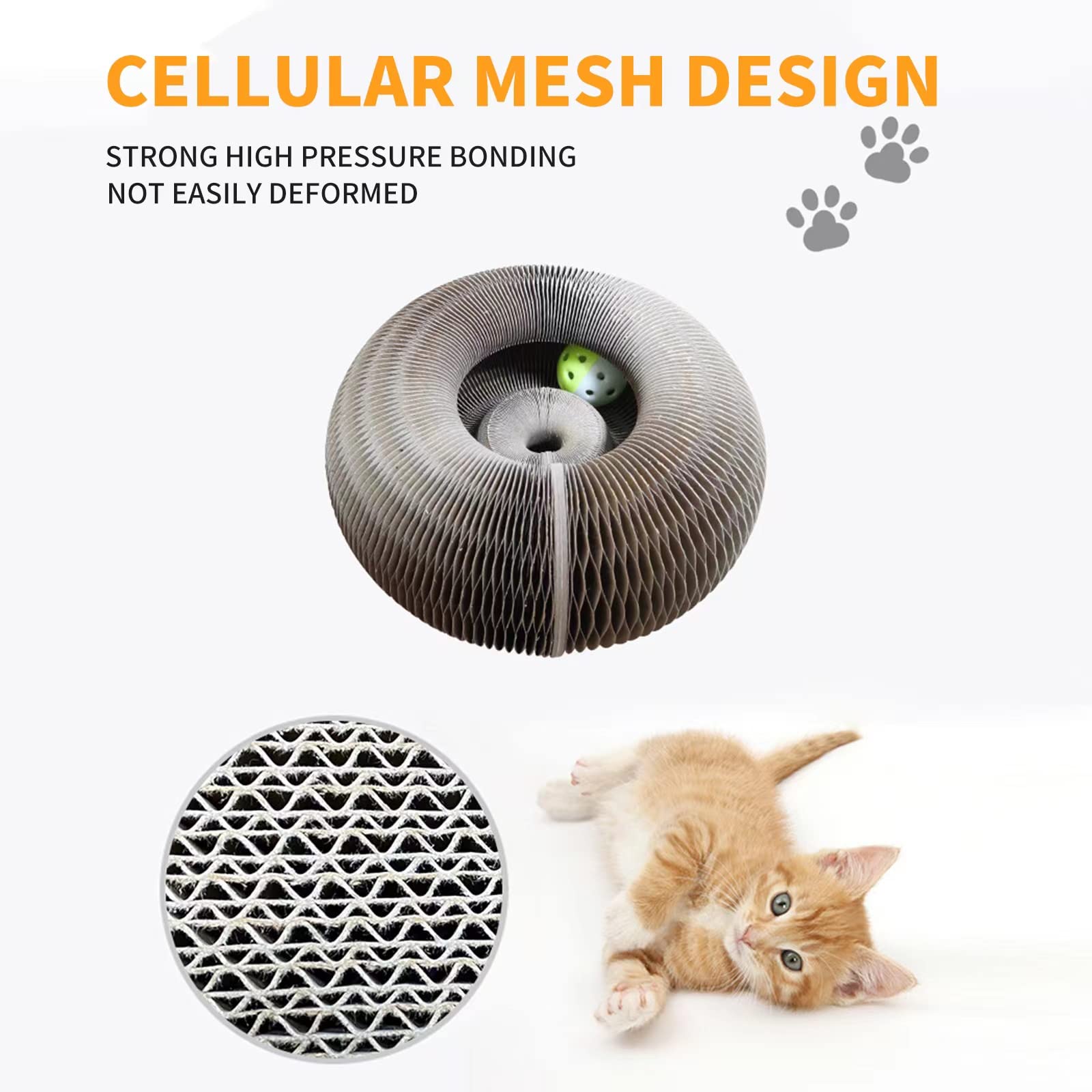 OMZER Magic Organ Cat Scratching Board Foldable Cat Scratcher Lounge Cat Grinding Claw Scratching Board with Interactive Bell Ball Cat Toy