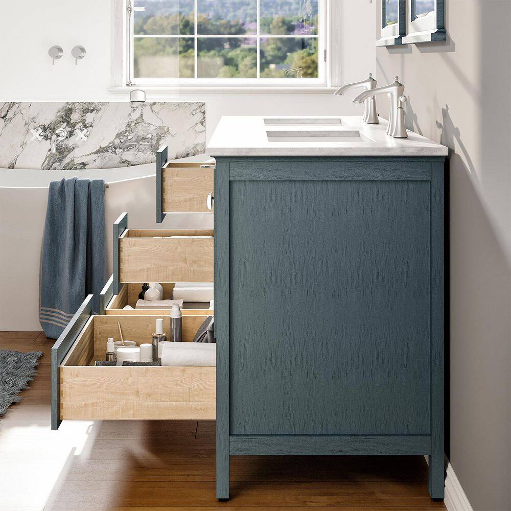 Eviva Britney 60 in. W x 22 in. D x 34 in. H Double Bath Vanity in Ash Blue with White Carrara Marble Top with White Sinks EVVN612-60AB