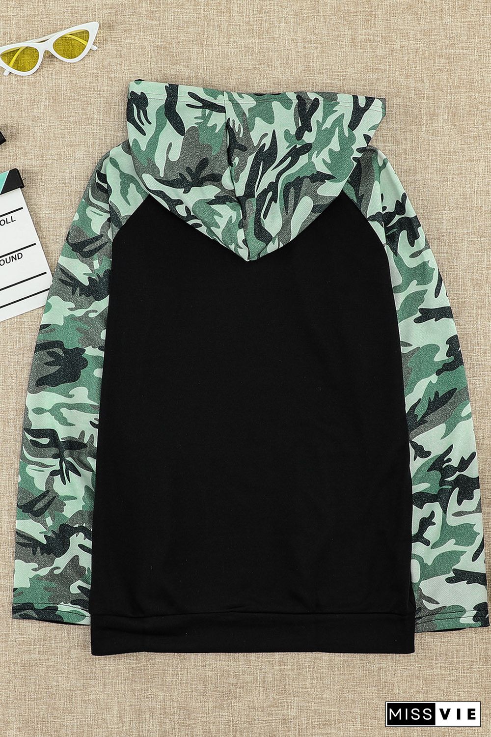 Camouflage Print Raglan Sleeve Hoodie