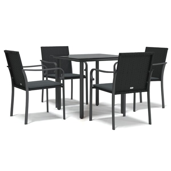 vidaXL Patio Dining Set Table and Chair with Cushions Poly Rattan and Steel