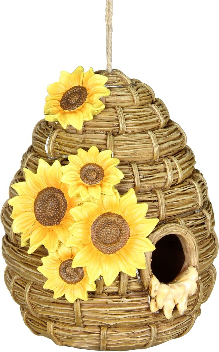 Exhart Solar Sunflower Hand Painted Bee Hive Hanging Bird House