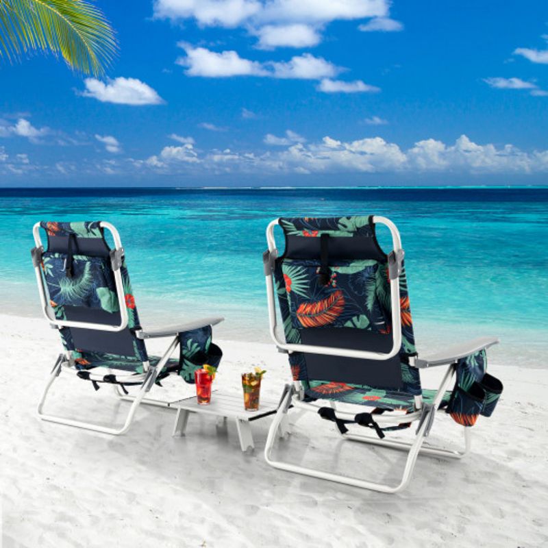 2 Packs 5-Position Outdoor Folding Backpack Beach Table Chair Reclining Chair Set