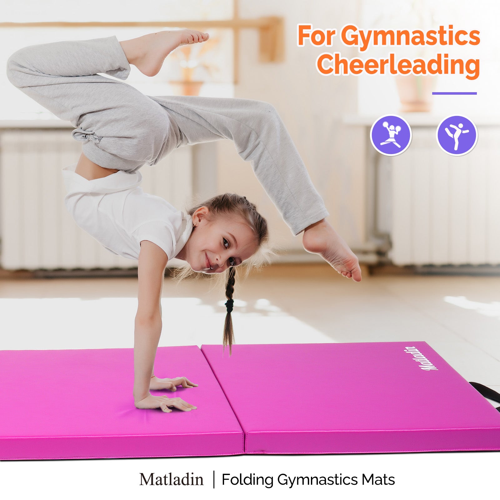 Matladin 6/8FT Folding Gymnastics Gym Exercise Aerobics Yoga Mat Leather Tumbling Mats