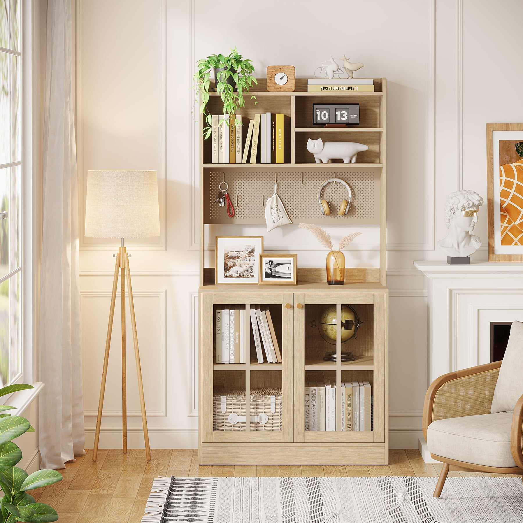 70.8 Bookcase Bookshelf Cabinet with Tempering Glass Doors