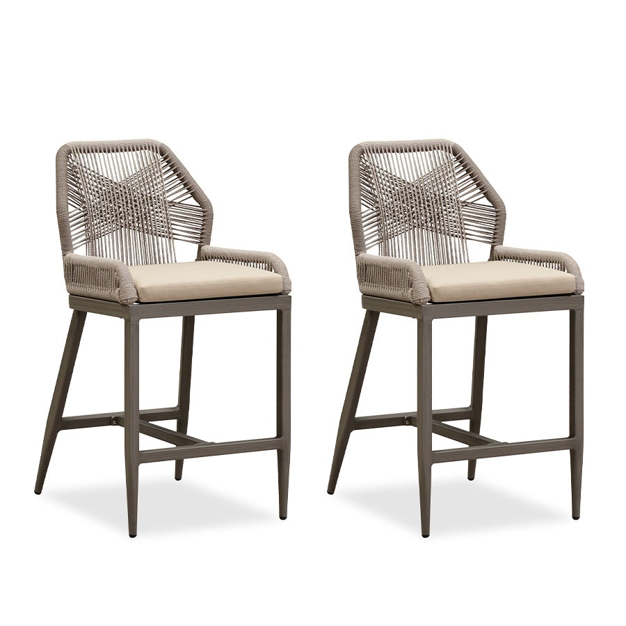 PURPLE LEAF Patio Sunbrella Bar Stools Set of 2  Rattan Bar Aluminum Bar Stool Outdoor Barstools with Back and Cushion for Garden Kitchen Island