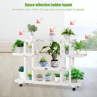 Costway 45.5 in. x 10 in. x 31.5 in. Ladder Indoor Outdoor White Wood Plant Stand (4-Tiers) J9D3WR3