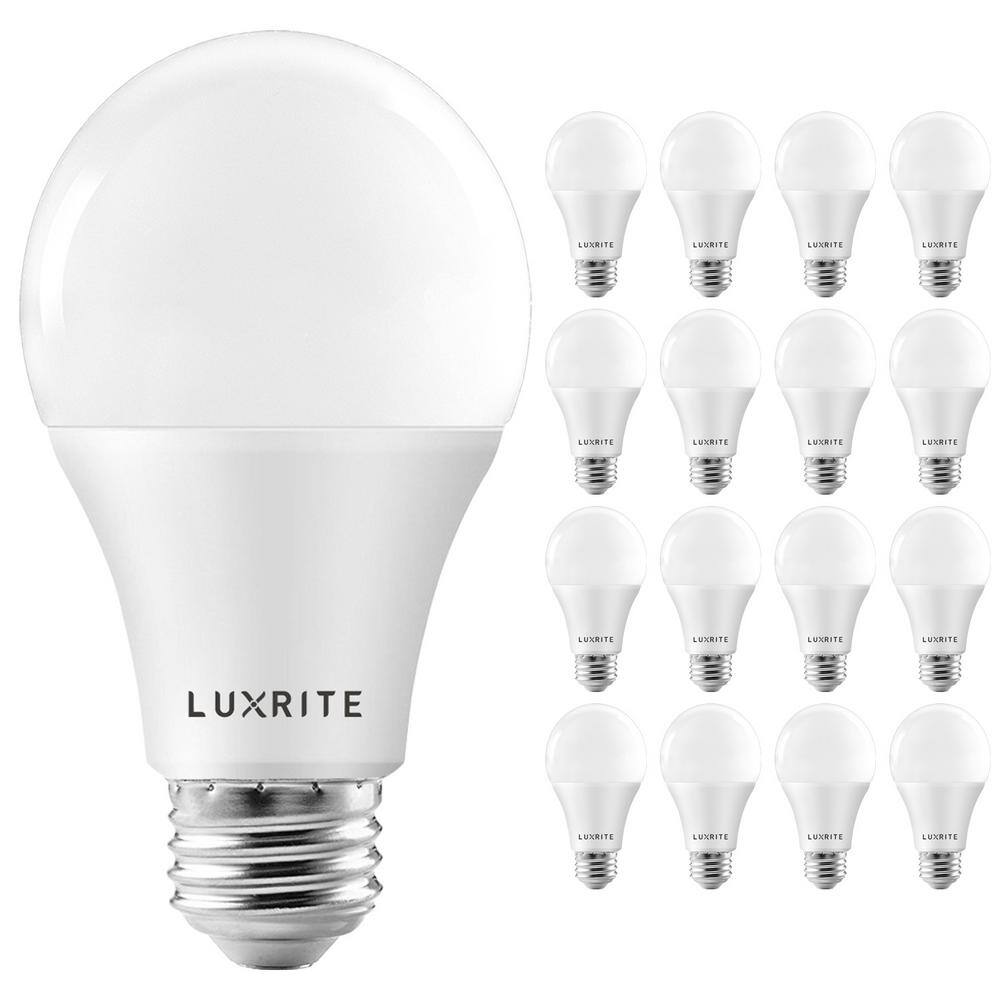 LUXRITE 100-Watt Equivalent A19 ENERGY STAR Dimmable 3000K Warm White 1600lm LED Light Bulb 15-Watt E26 Medium Base (16-Pack) LR21441-16PK