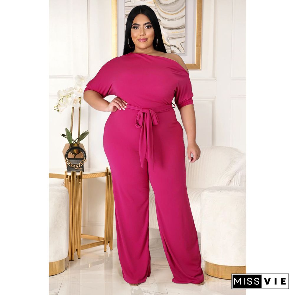 Plus Size Solid Color Short Sleeve Wide-leg Loose Jumpsuit