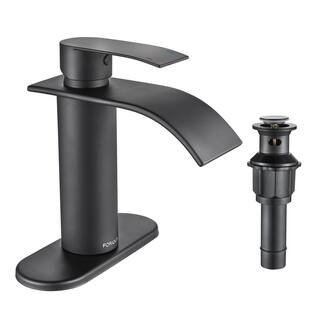 FORIOUS Single-Handle 1 or 3 Hole Waterfall Bathroom Faucet Bathroom Sink Faucet Black HH0305B