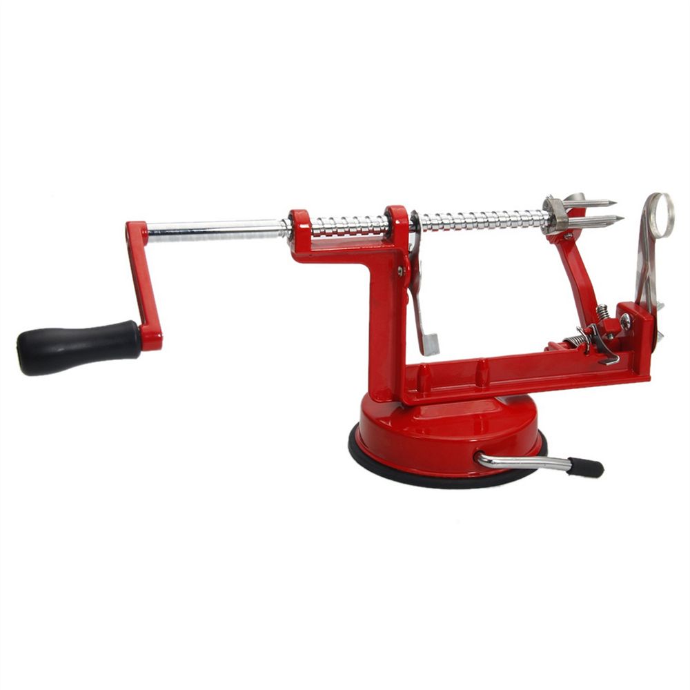 3-in-1 Stainless Steel Hand-cranking Apple Peeler Slicer - Red