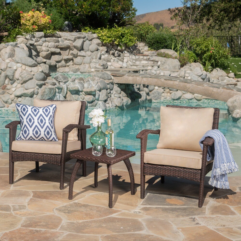 Honolulu Outdoor 3 piece Wicker Chat Set with Cushions by Christopher Knight Home