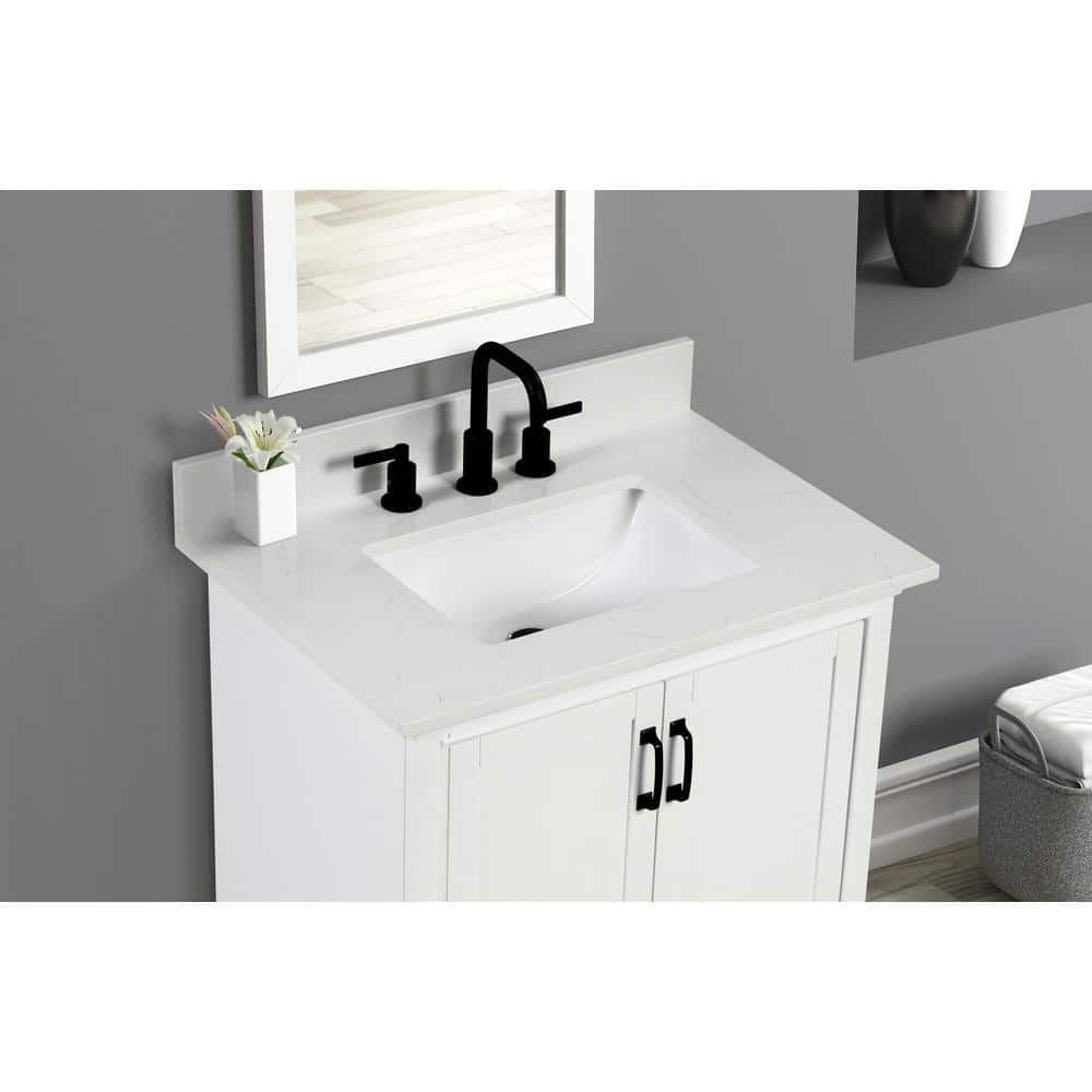 Home Decorators Collection 31 in W x 22 in D x 075 in H Quartz Vanity Top in Carrara White with White Basin