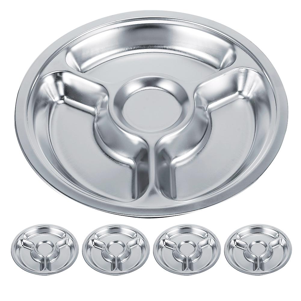 5pcs Thicken 304 Stainless Steel Round Divided Service Plate Dinner Tray Tableware For Kid4section