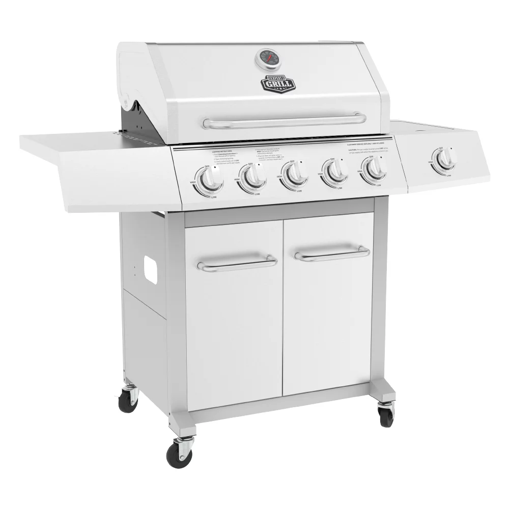 Expert Grill 5 Burner Propane Gas Grill with Side Burner， 62，000 BTUs， 651 Sq. In. Total Cooking Area， Stainless Steel