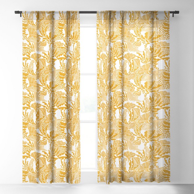 Evamatise Surreal Jungle In Bright Yellow Single Panel Sheer Window Curtain Deny Designs