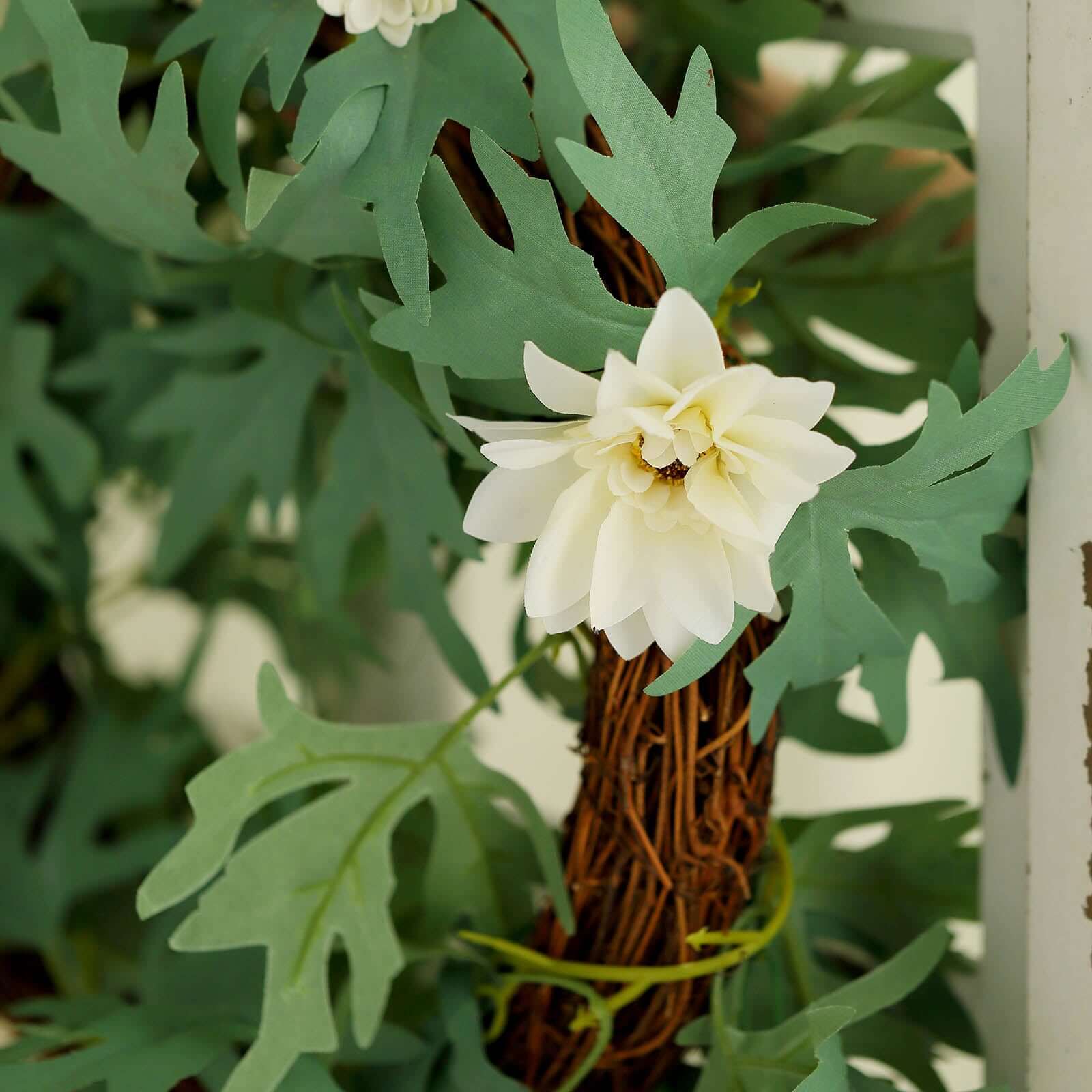 Cream Artificial Daisy, Magnolia Leaf Flower Garland Faux Vine 5.5ft