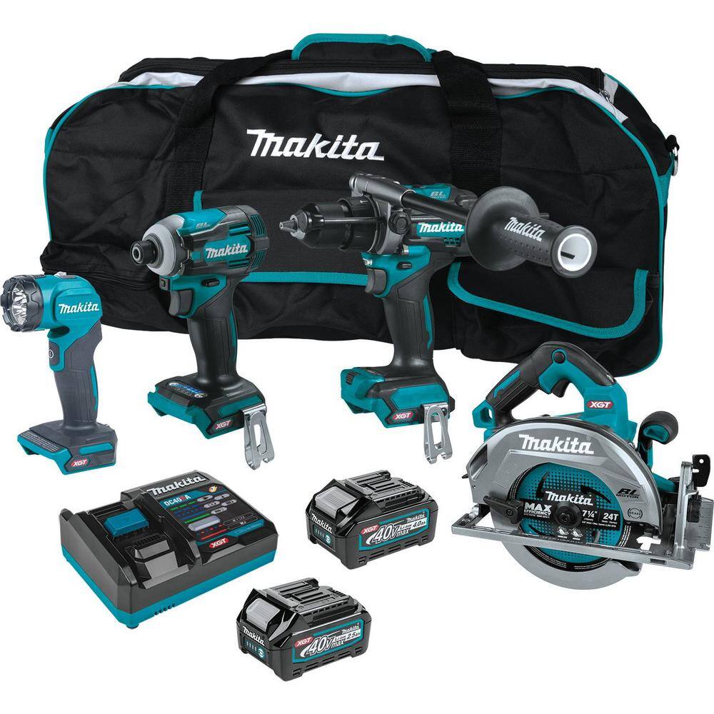 Makita 40V Max XGT Brushless Cordless 4-Piece Combo Kit (Hammer Driver-DrillImpact DriverCirc SawFlashlight) 2.5Ah4.0Ah GT400M1D1