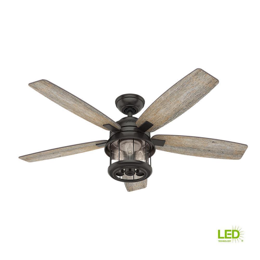 Hunter Coral Bay 52 in LED IndoorOutdoor Noble Bronze Ceiling Fan with Handheld Remote and Light Kit