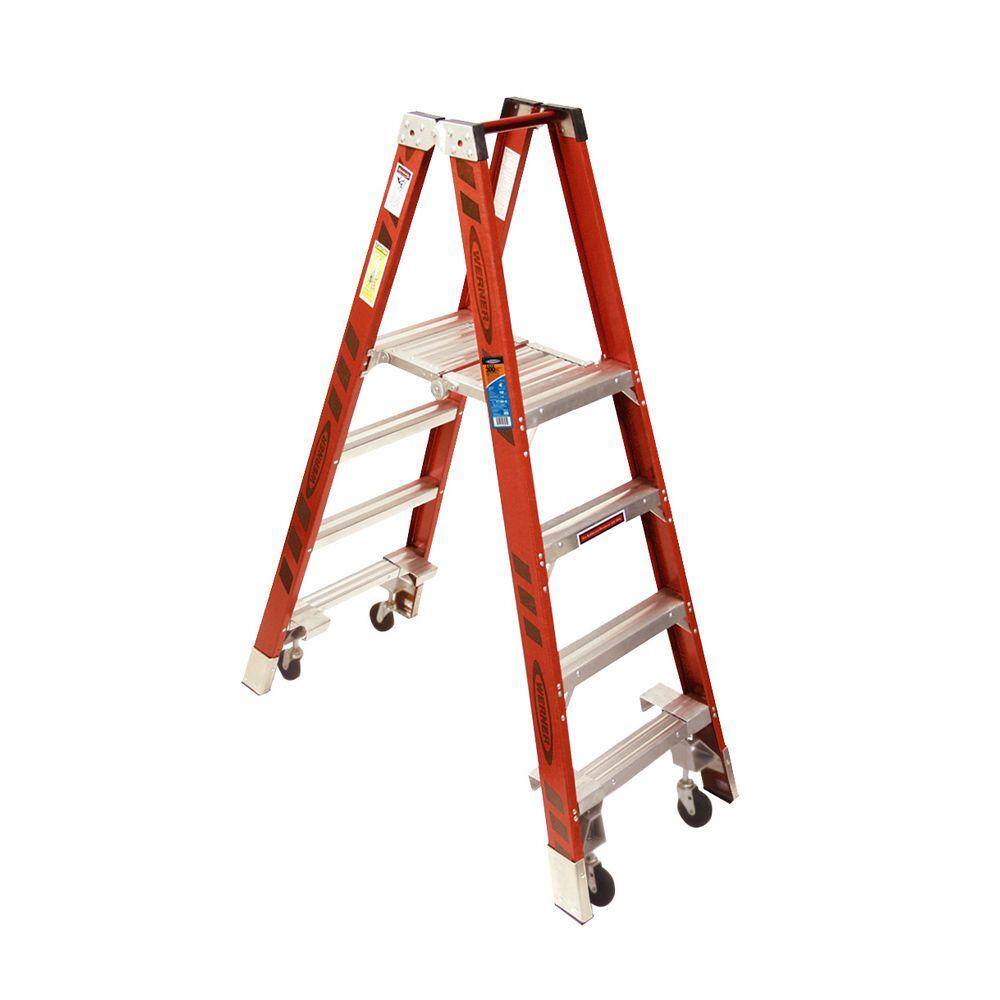 Werner 4 ft. Fiberglass Platform Step Ladder with Casters 300 lb. Load Capacity Type IA Duty Rating PT7404-4C