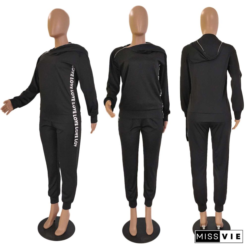 Zipper Splice Long Sleeve Hoodie Sweatpants Two-piece Outfit