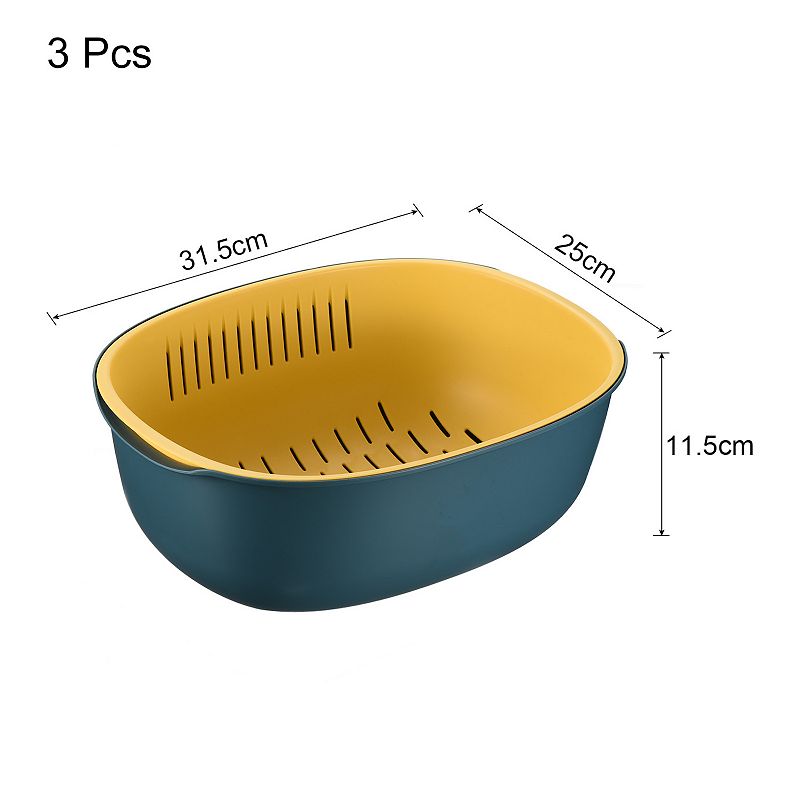 Kitchen Colander Bowl Strainers 3PCS， Plastic Double Layered Drain Basket