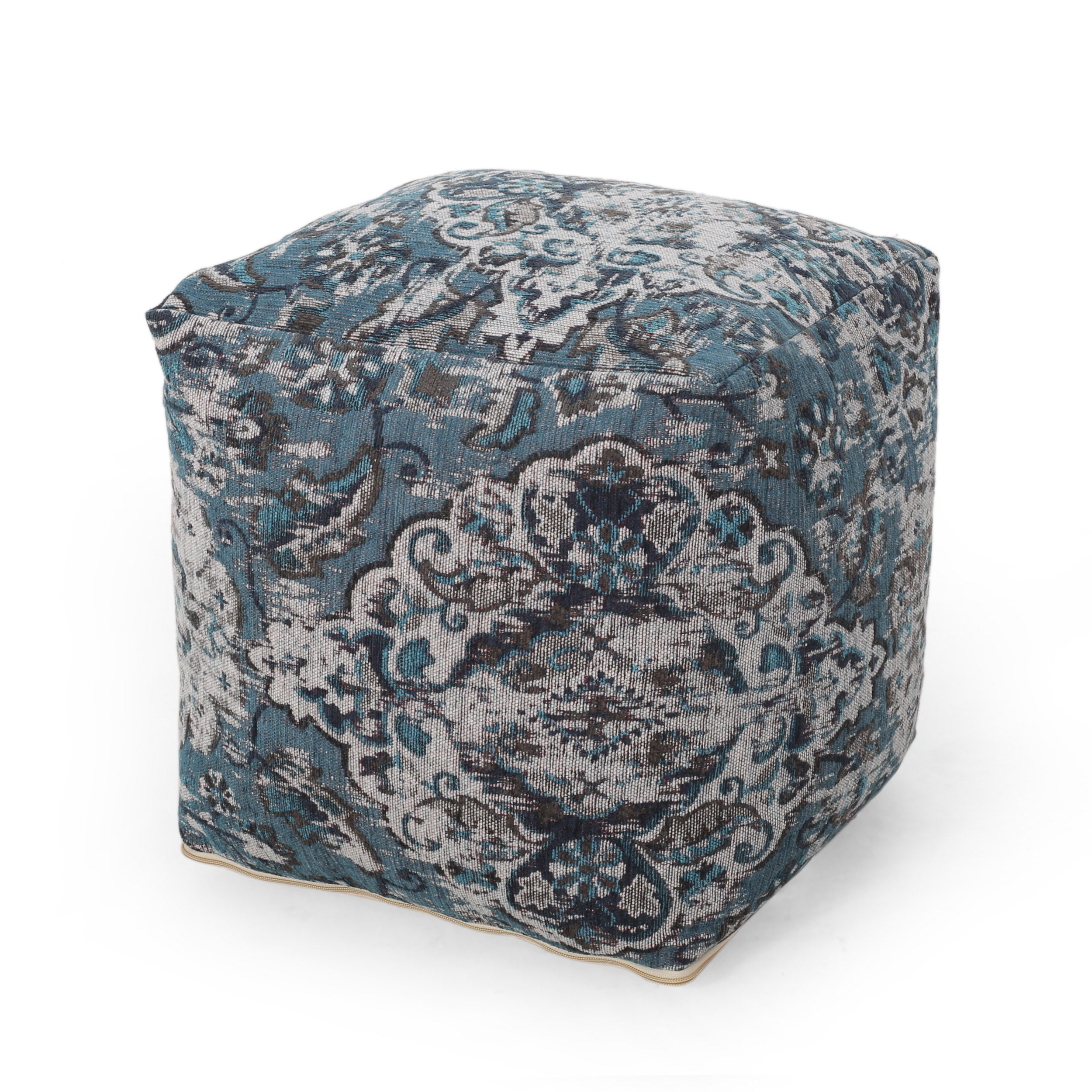 Concho Handcrafted Boho Fabric Cube Pouf