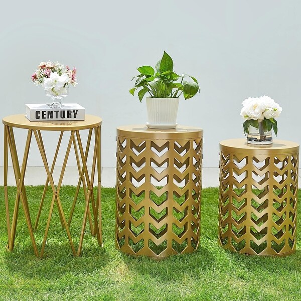 3piece nested metal circular coffee table with plant stand/garden stool