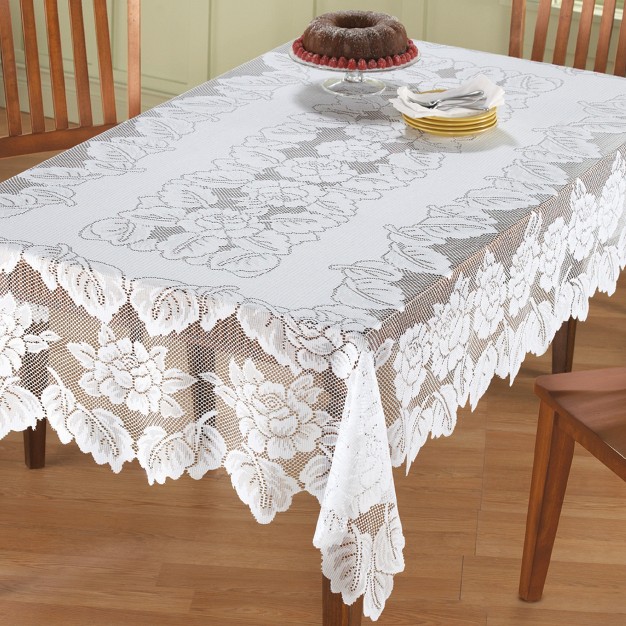 Collections Etc White Floral Lace Tablecloth