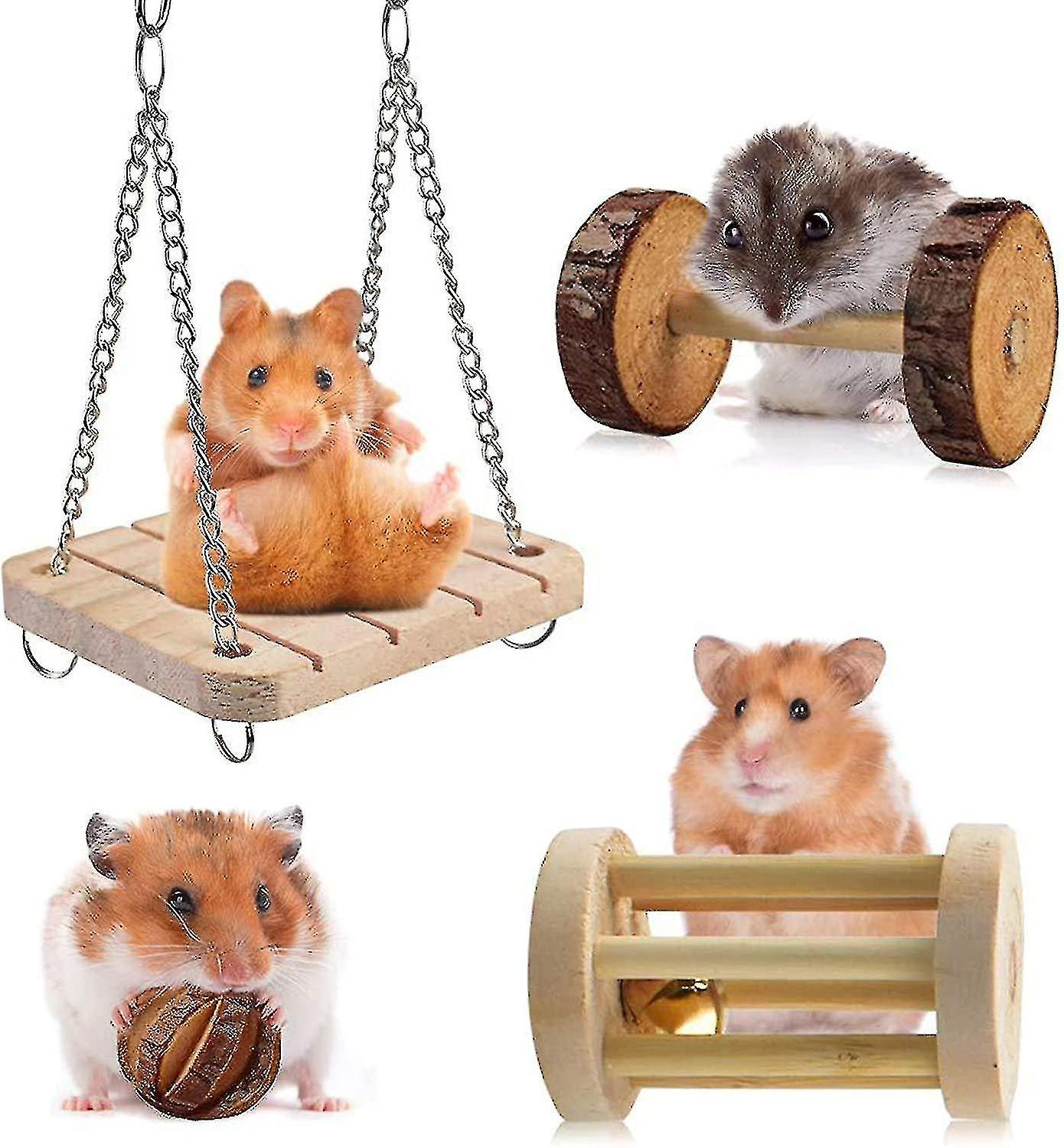 12 Pack Hamster Toys For Russian Dwarf Hamsters， Natural Wooden Hamster Toys Syrian For Chew， Pet Ch