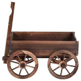 Wooden Wagon Flower Pot Flower Pot Stand with Wheels Home Garden Outdoor Decoration 169610506