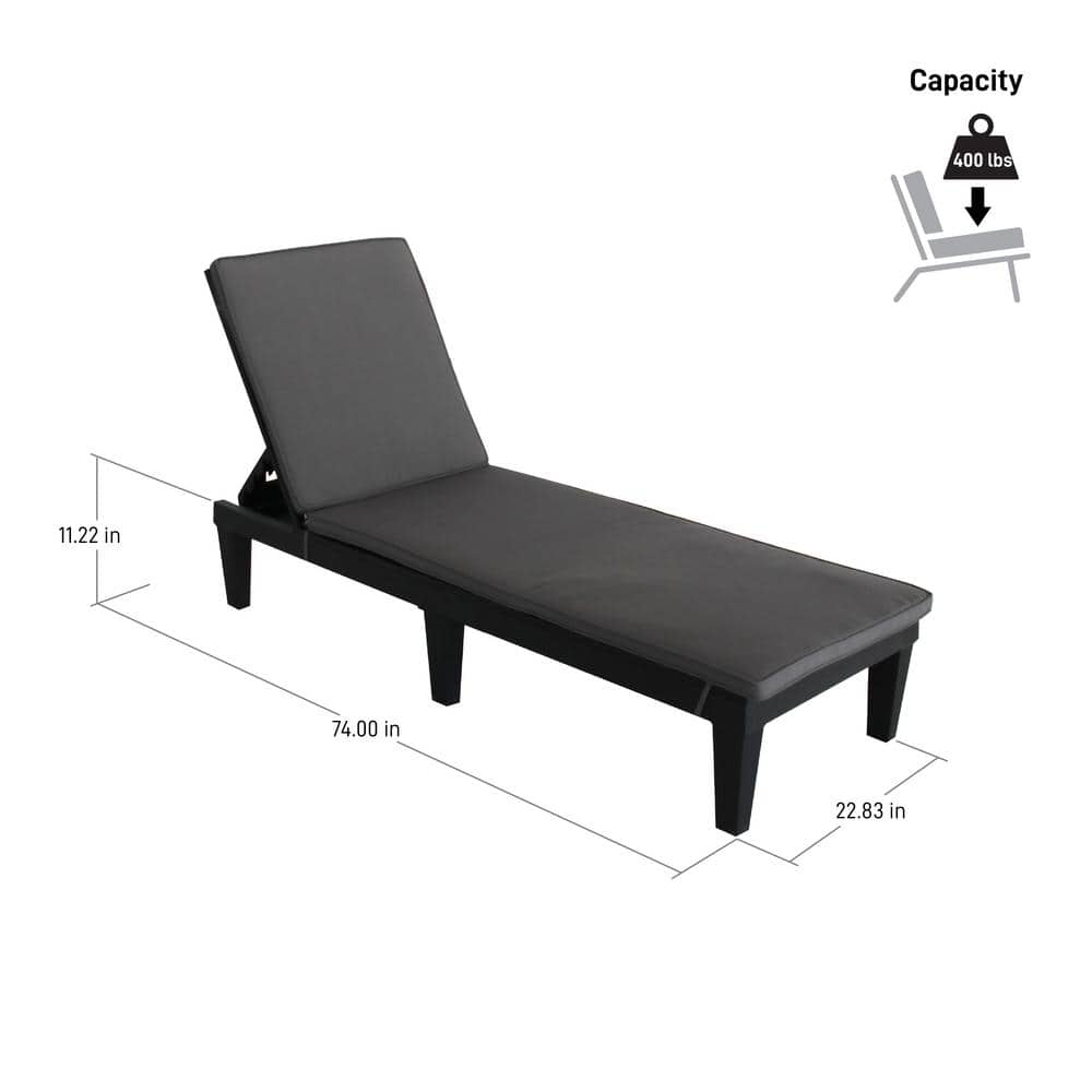 DUKAP OSLO Black 2-Piece Composite Outdoor Reclining Chaise Lounger with Grey Cushions ODKOSLC-BLK-2