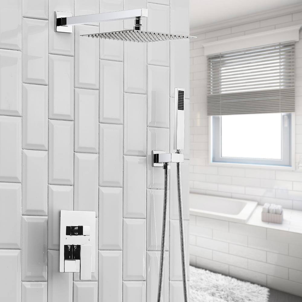 FORCLOVER 2-Spray Patterns with 2.5 GPM 16 in. Wall Mount Dual Shower Heads Square High Pressure Spot in Chrome (Valve Included) FRIMFYTS2CH