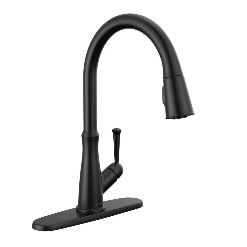 Delta Westville Single Handle Pull Down Sprayer Kitchen Faucet in Matte Black 9110-BL-DST