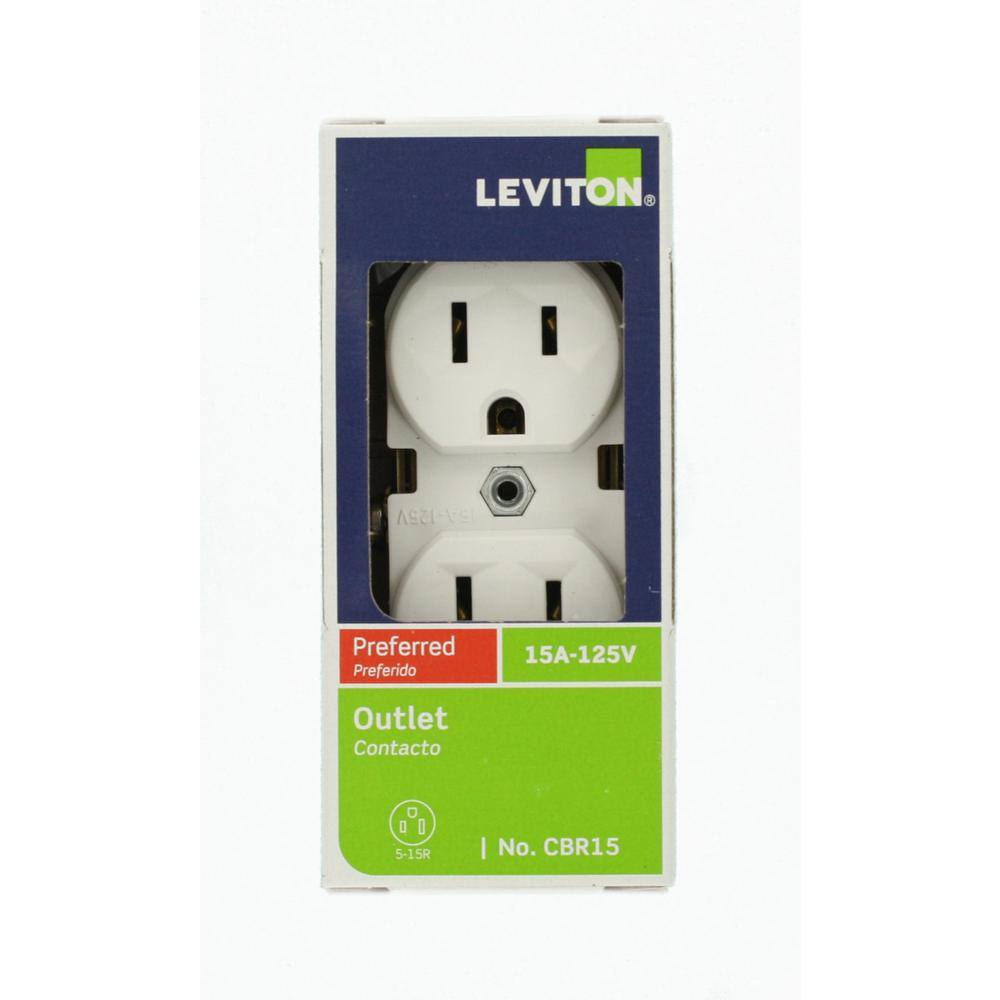 Leviton 15 Amp Commercial Grade Duplex Outlet White R62-CBR15-00W