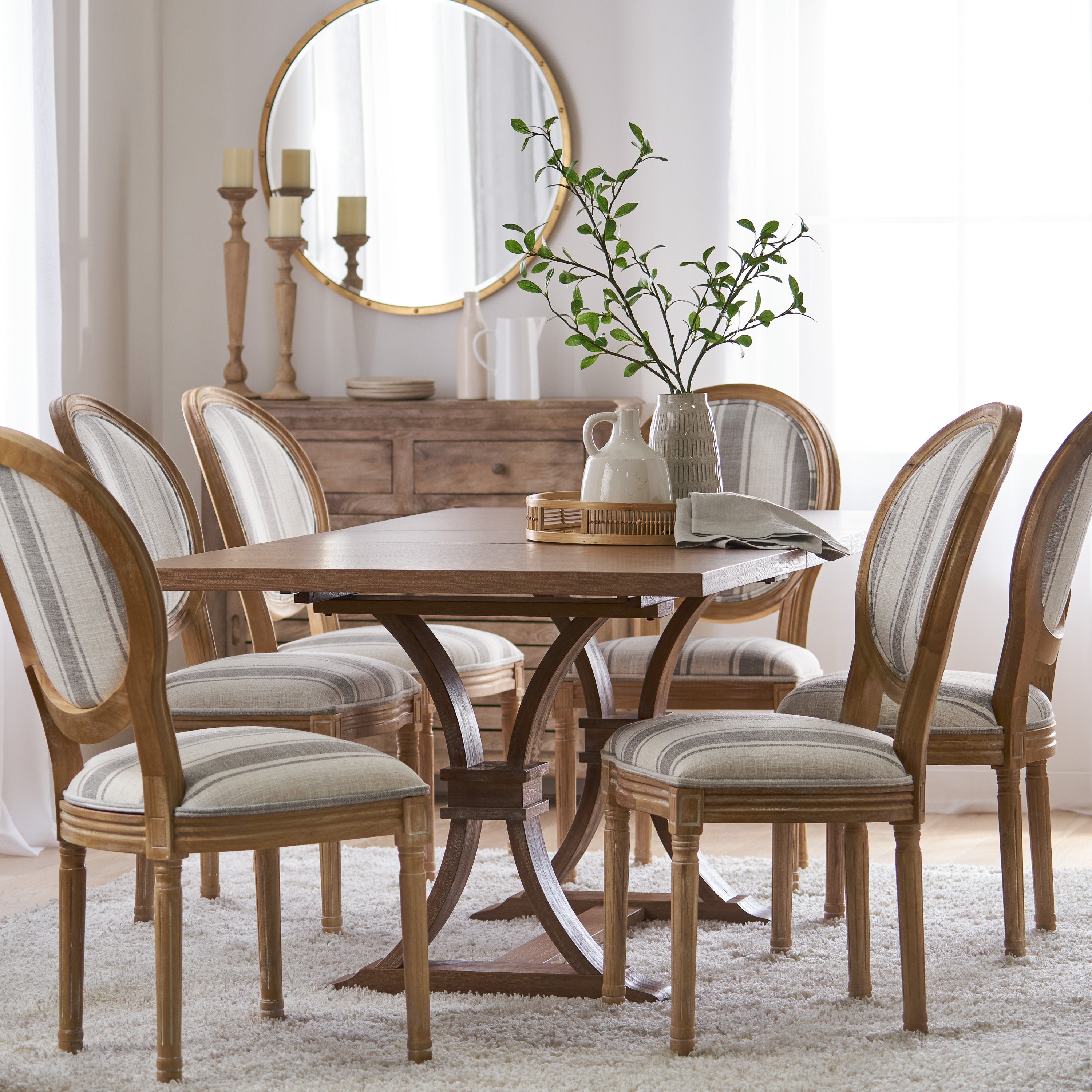 Dason French Country Fabric Upholstered Wood 7 Piece Dining Set