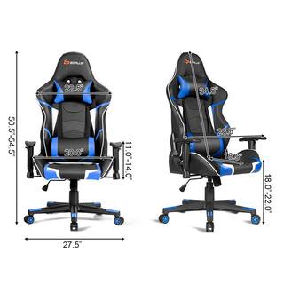 Costway Massage Gaming Chair Reclining Racing Chair w Headrest and Lumbar Support Blue HW62039BL