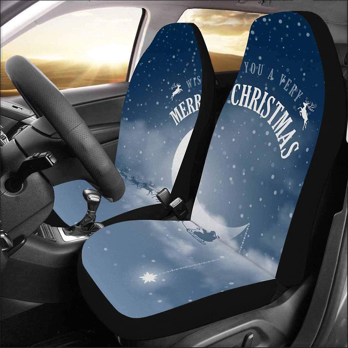 Set Of 2 Car Seat Covers Magic Merry Christmas Moon Universal Auto Front Seats Protector Fits For Car，suv Sedan，truck