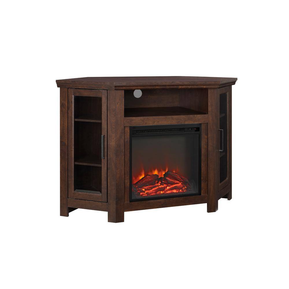 Walker Edison Furniture Company Traditional Brown Fireplace Corner Fireplace Entertainment Center HD48FPCRTB