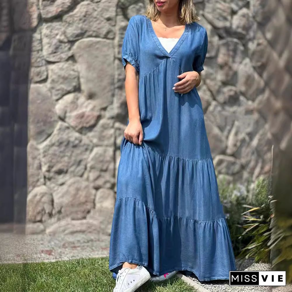 Women Vacation Casual Short Sleeve Maxi Dress