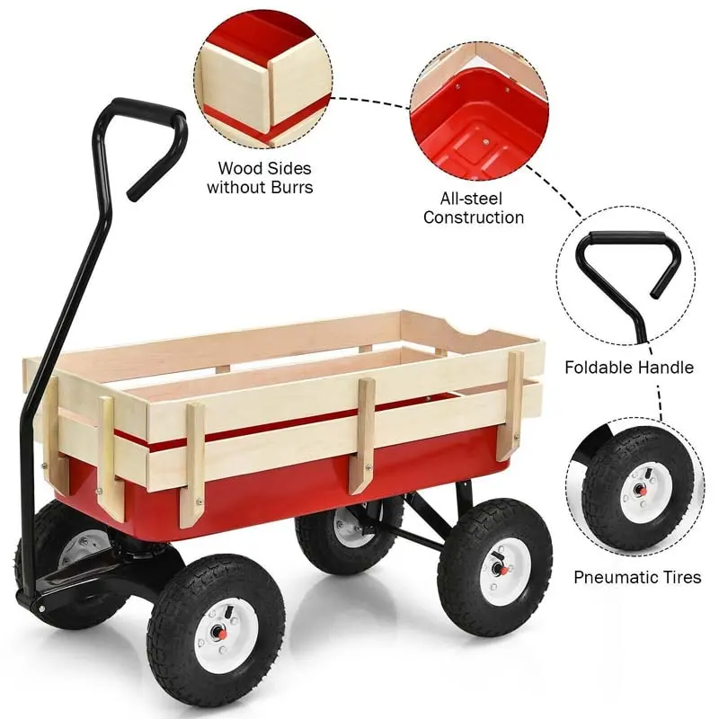 Outdoor Heavy Duty Garden Cart Wagon with Wood Railing