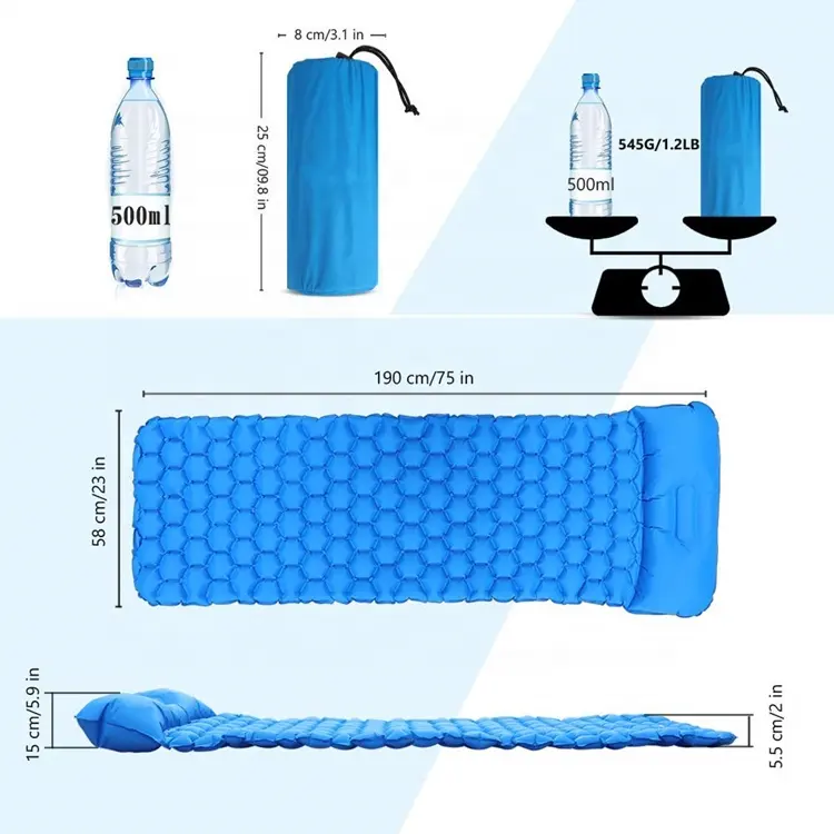 Hot Sale Inflatable Sleeping Mat Camping Mat  ultralight Sleeping Pad Hiking Opp Bag OEM for Backpacking camping hiking Sports